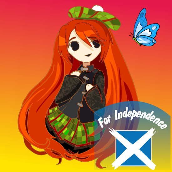 Red Girl with tartan and Nessie (chibi) for  Independence drawing created on Corel Draw